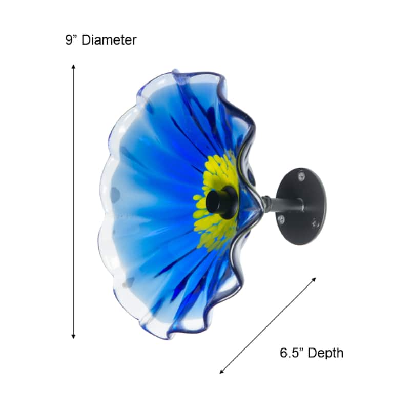 9IN Diameter Blue Fiore Bloom Art Glass Wall Décor