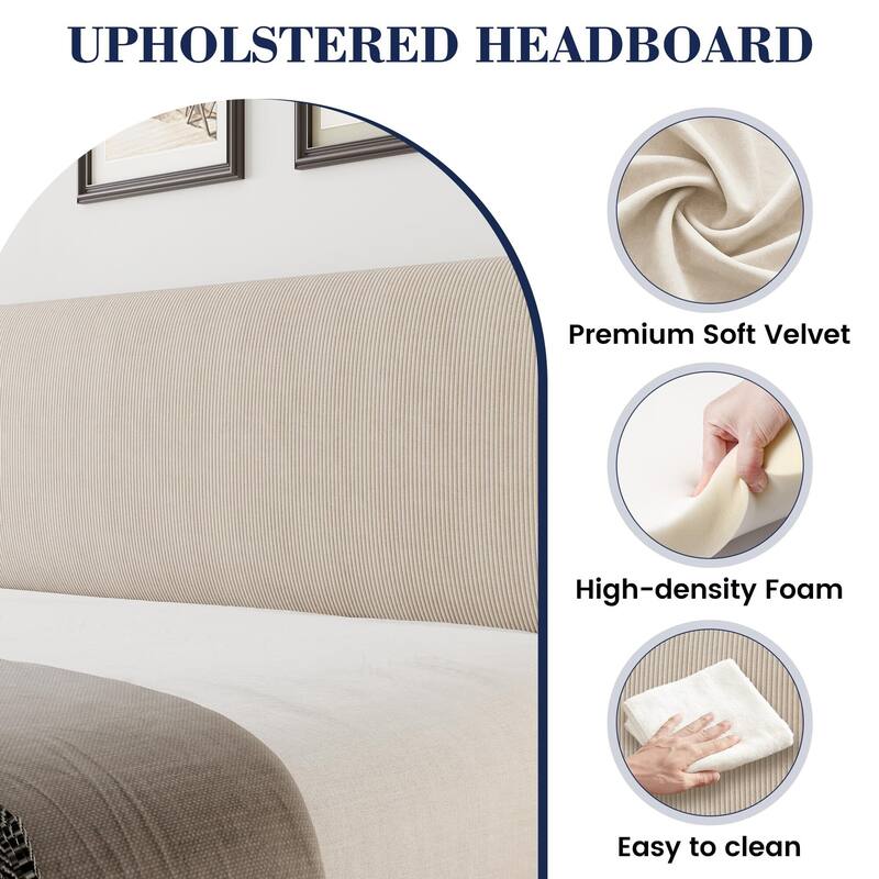 Platform Bed Frame with Upholstered Wingback Headboard