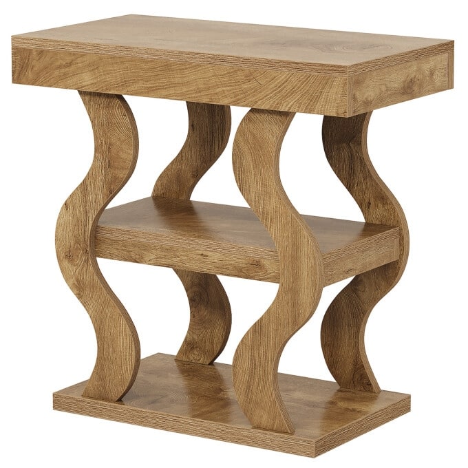 3-Tier Narrow Wooden End Table, Nightstand With Open Storage Shelf