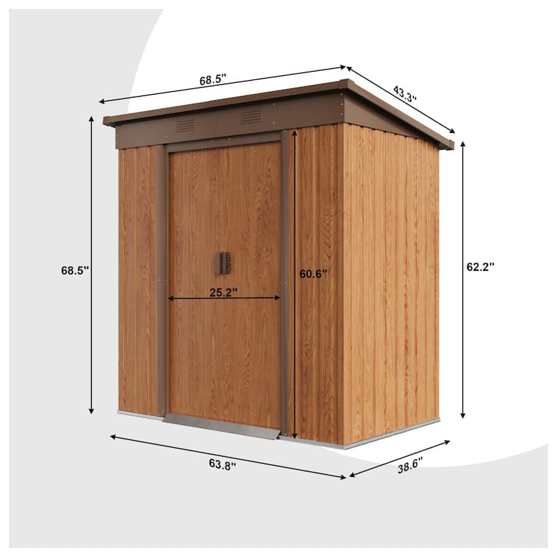Clihome 6 x 3 FT Storage Shed Metal Imitation Wood Grain Tool Shed with Floor