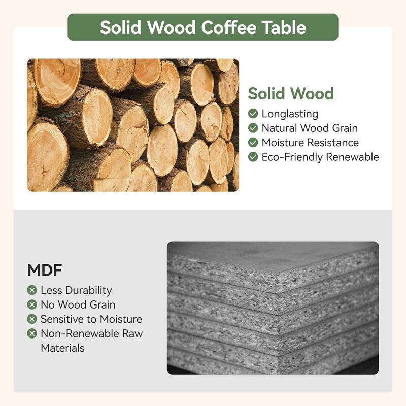 47" Solid Wood Farmhouse Coffee Table with Geometric Wood Grain