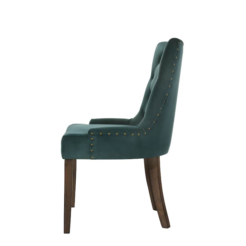 Farren Green Velvet & Weathered Oak Finish Side Chair (Set of 2)