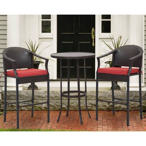 3-Piece Outdoor Wicker Patio Bar Stools with Table Set