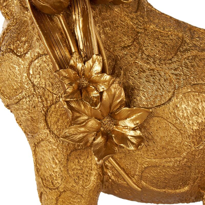 Gold Resin Standing Giraffe Decorative Sculpture with Textured Spots and Floral Accents