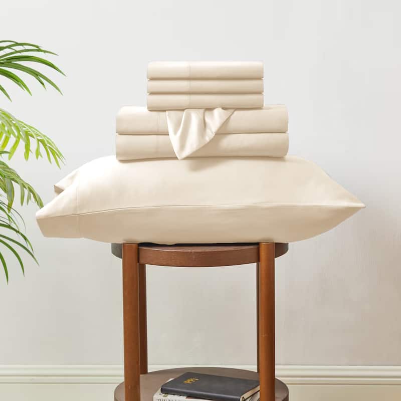 Modern Threads 6-Piece Satin Sheet Set with Deep Pocket Fitted Sheet, 4 Pillowcases, and Organizer