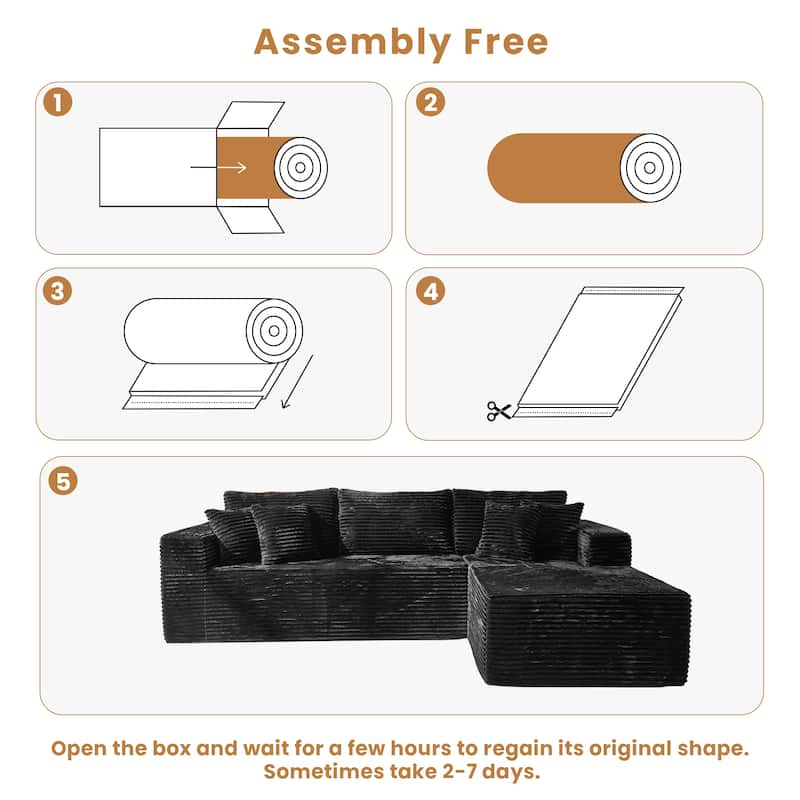 HOOOWOOO Modular Plush Upholstery L-shaped Sofa with Chaise Lounge