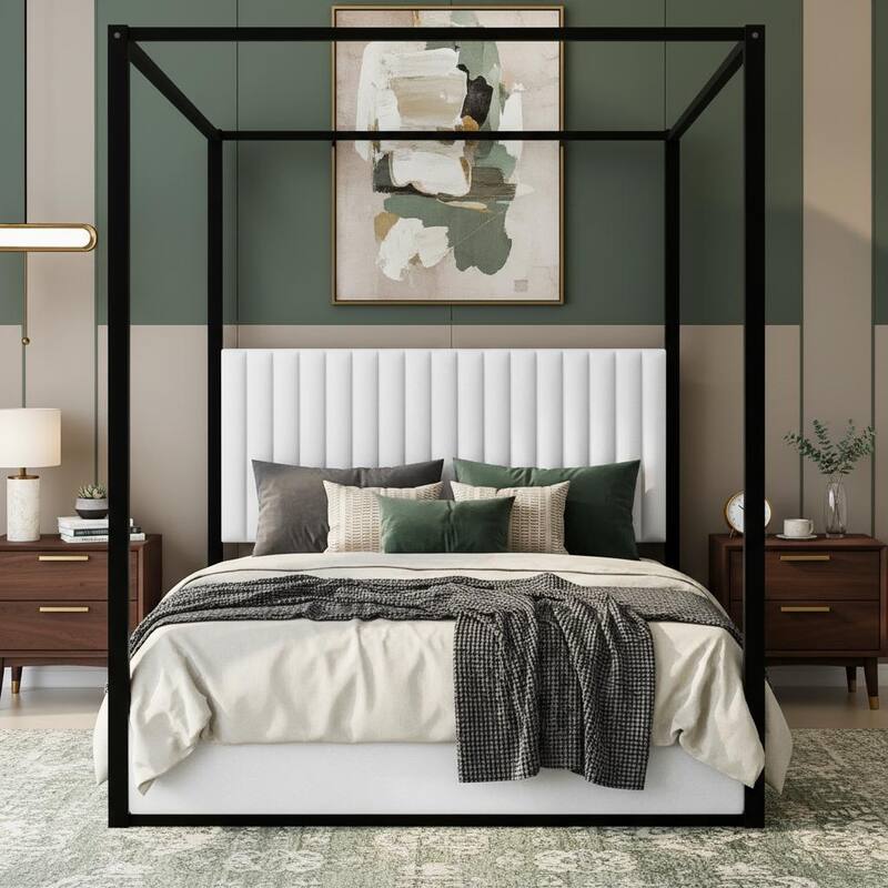 Upholstered Canopy Platform Bed with Velvet Headboard & Metal Frame by Harper&Bright Designs