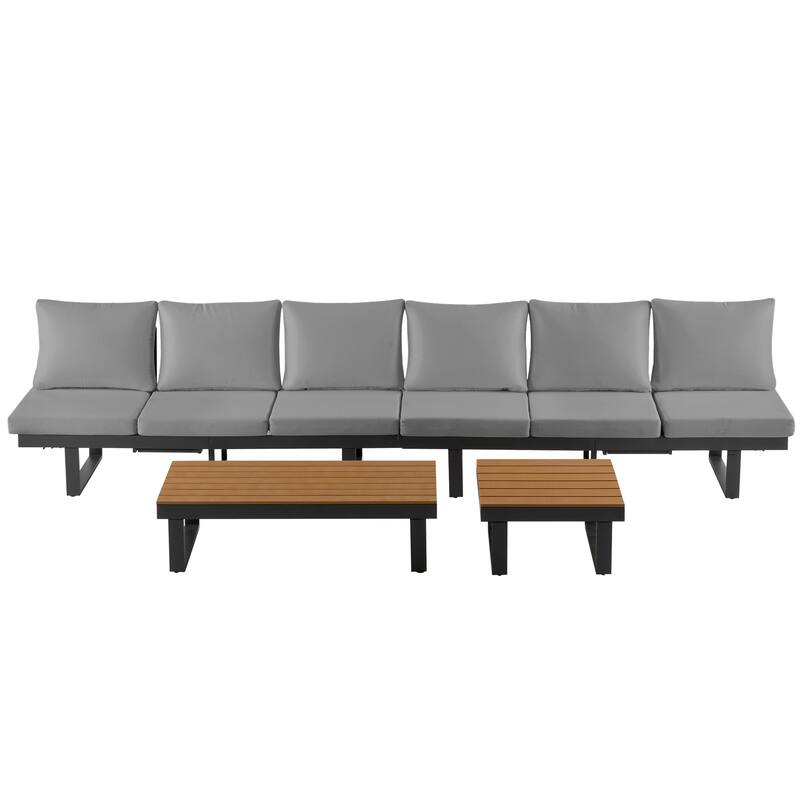 Outdoor Patio Conversation Sofa Set L-shape Sectional Sofa Set with Adjustable Reclining Seats, Coffee Table, Side Table