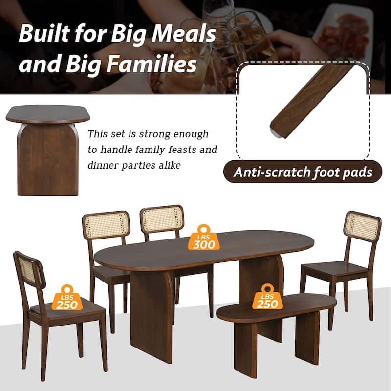 Dining Table Set for 6，Oval Kitchen Table and Rattan-Back Chairs