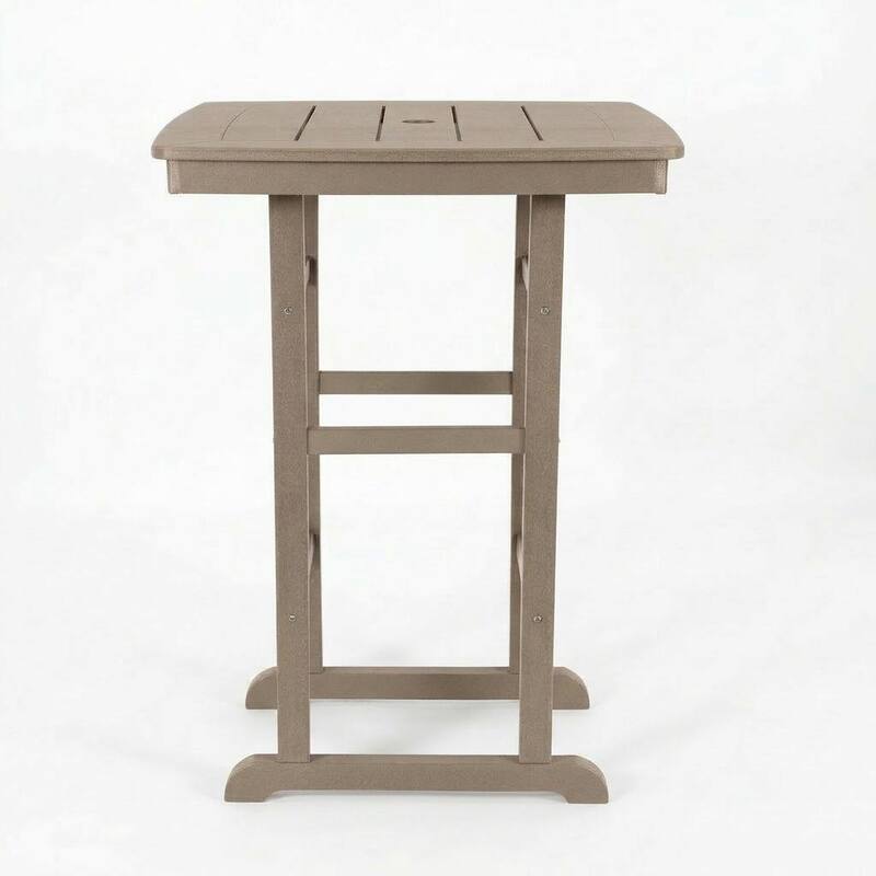 HDPE Bar-Height Outdoor Patio Pub Table, 42.1" Square High Top Bistro Table with Umbrella Hole, Weather-Resistant Slatted Top