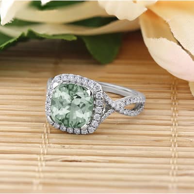 Auriya 1 7/8ct Cushion-cut Green Amethyst and Halo Diamond Engagement Ring 1/2cttw 14k Gold