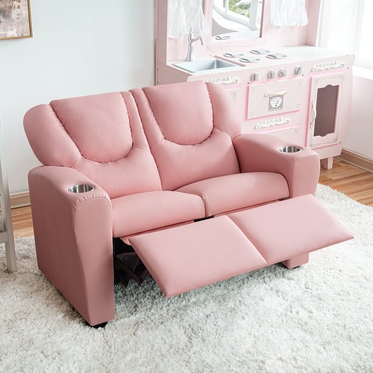 Kids Push Back Loveseat Recliner with Cup Holders, Adjustable Footrest & Headrest, Two Seat Recliner Sofa for Boys and Girls