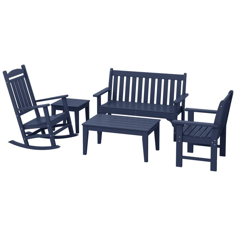 Laguna Outdoor Patio 5-Piece Porch Bench & Rocking Chair Conversation Set