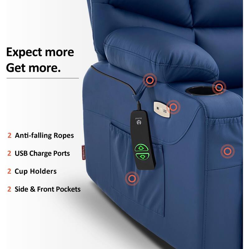 MCombo Electric Power Lift Recliner Chair Sofa for Elderly, 2 Side Pockets and Cup Holders, Faux Leather 7288