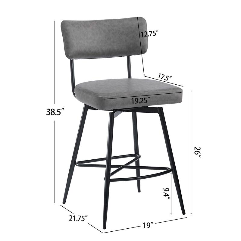 Roomfitters 26'' Retro Swivel Counter Stools, Set of 2 PU Leather Bar Chairs with Cushioned Seat and Iron Frame