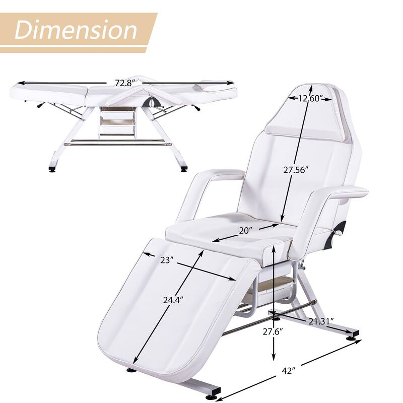 Massage Salon Tattoo Chair - 3-Section Adjustable Facial Bed with Two Trays & Hydraulic Stool, Multi-Purpose Spa Equipment