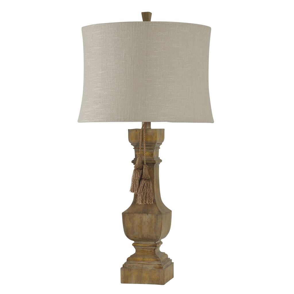 Shelton Natural Brown Wood Table Lamp - Beige Softback Fabric Shade
