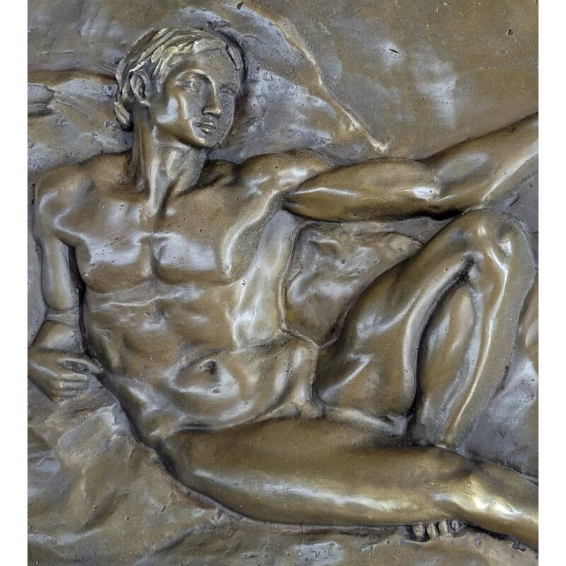Michelangelo The Creation Of Adam Bronze Bas Relief Hanging Sculpture 14 Inches X 33 Inches