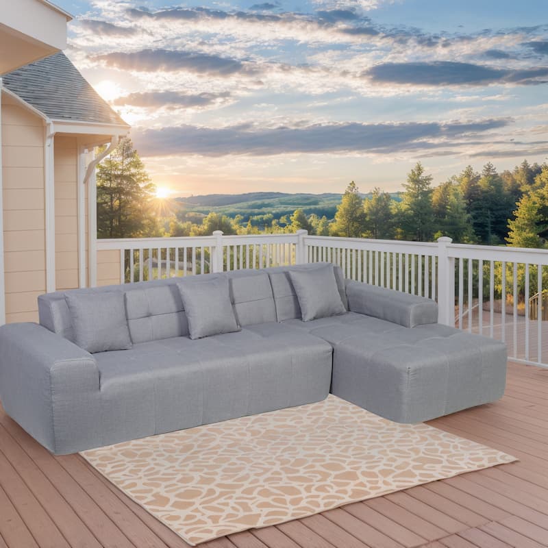 Outdoor Modern Sectional Sofa with L-Shape Chaise, Minimalist Modular Couch, No Assembly Required - Grey