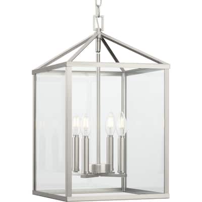 Hillcrest Collection Four-Light Brushed Nickel Transitional Hall & Foyer Light - 13 in x 13 in x 22 in
