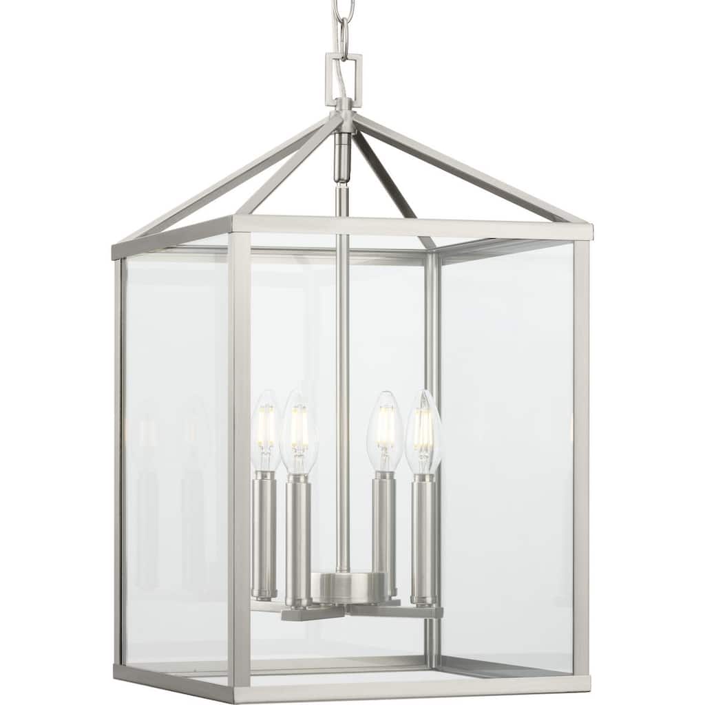 Hillcrest Collection Four-Light Brushed Nickel Transitional Hall & Foyer Light - 13 in x 13 in x 22 in