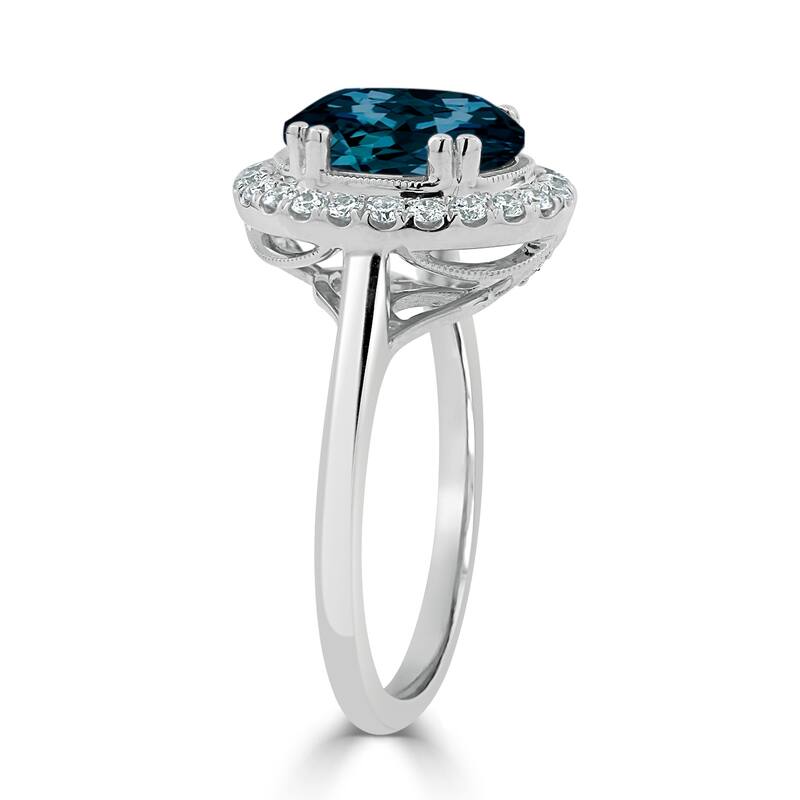 Auriya Vintage 2 5/8ct Oval London Blue Topaz and Halo Diamond Engagement Ring 1/3ctw 14k Gold