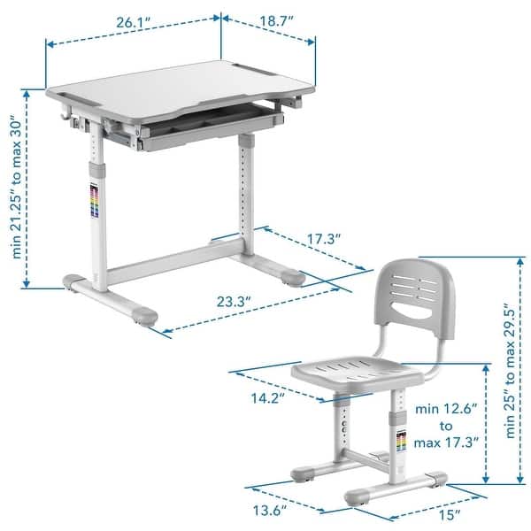 Mount-It! Kids Desk and Chair Set, Height Adjustable Ergonomic Children's School Workstation with Storage Drawer