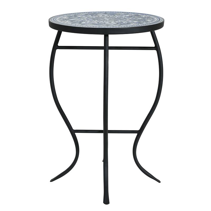 Han Outdoor Round Ceramic Tile Side Table with Iron Frame by Christopher Knight Home