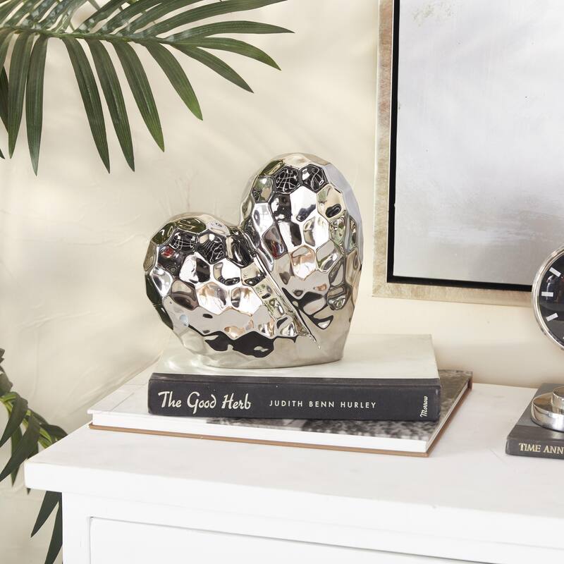 Gold, Black, Silver or White Porcelain Ceramic Dimensional Angled Origami Inspired Heart Decorative Sculpture