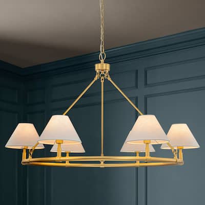 6-Light Modern Farmhouse Fabric Gold Wagon Wheel Chandelier for Dining Room - 39.3 in. W x 25.2 in. H