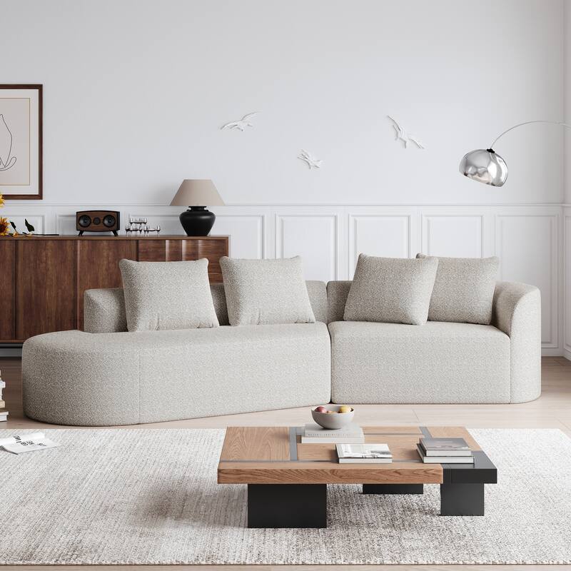 Modular Curved Sectional Sofa, Oversized Chenille Cloud Couch, Compressed Upholstered Sofa with 4 Throw Pillows