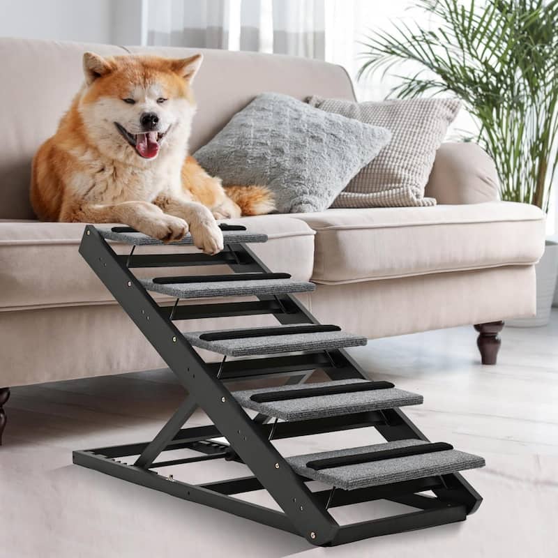 DoCred Folding Non-Slip Rubber Mat Wooden Dog Ramp For High Bed