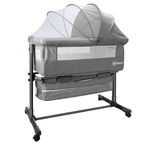 slide 2 of 9, Grey 4 in 1 Baby Basinet, Bedside Bassinet for Baby, Height Adjustable Bassinet Bedside Sleeper with Lockable Wheels