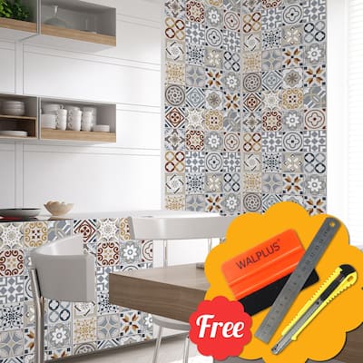 Walplus Spanish Limestone Wall Tile Stickers Peel and Stick 48pcs 6"x6"