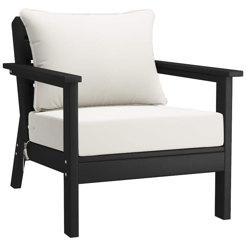 Birchwood All Weather HDPE Outdoor Patio Deep Seating Black Club Chair With Cushions (1-Piece)