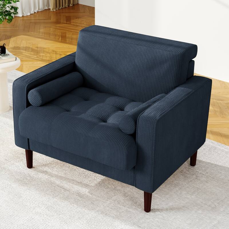 2 Set Upholstered Wide Comfy Accent Club Chair with Wood Leg - 34.6" W x 30.6" D x 28.7" H