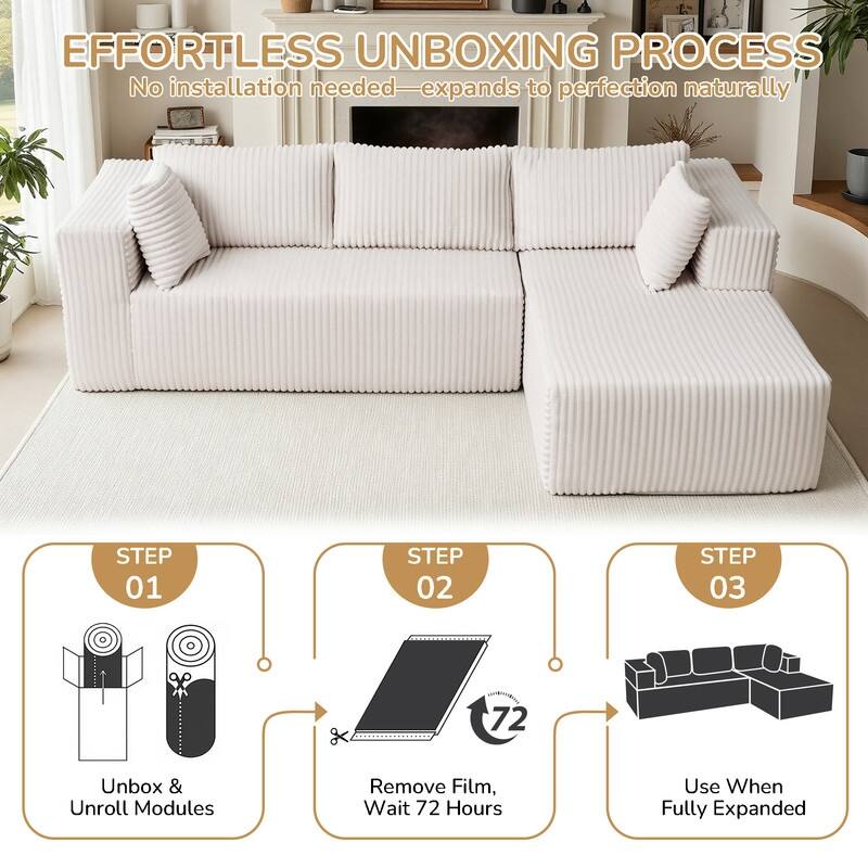 105 in. Wide Square Arm 2-Piece Modern Corduroy Fabric L-Shape Modular Sectional Sofa