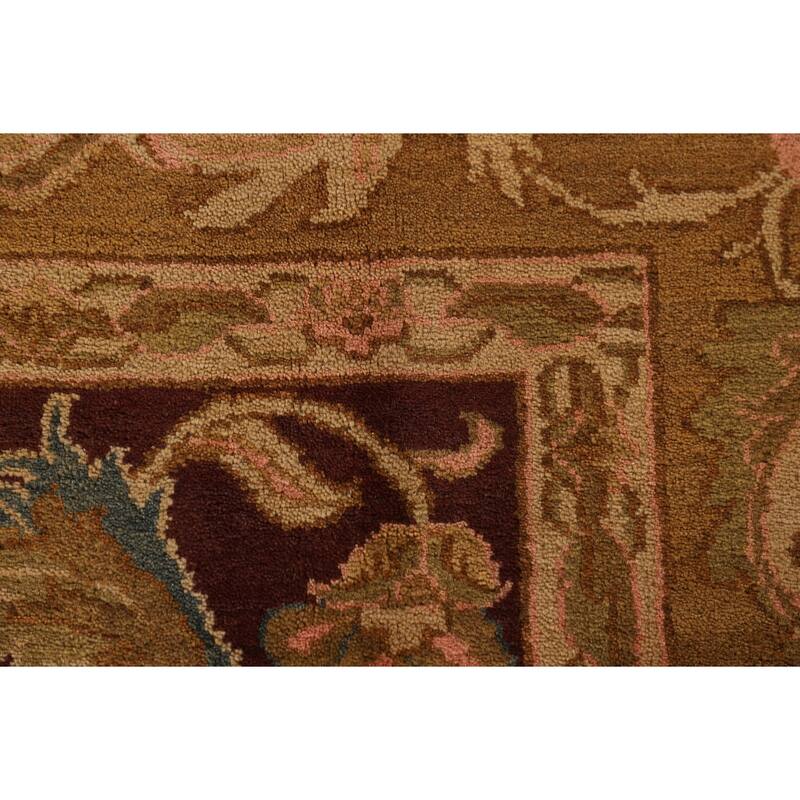 Burgundy Floral Agra Indian Area Rug Handmade Wool Carpet - 7'11"x 9'11"