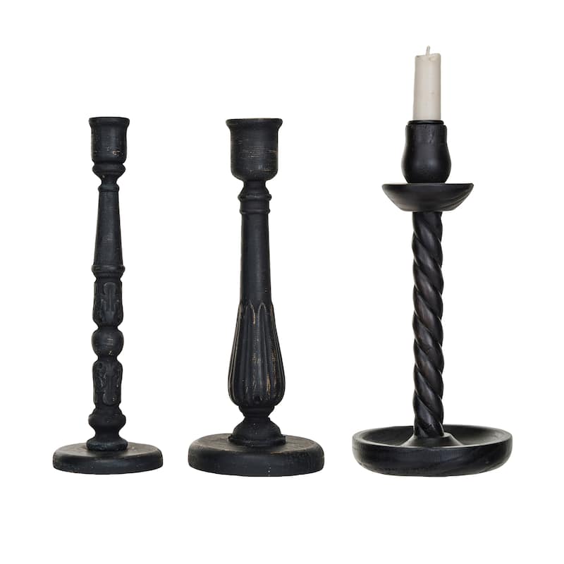 Wood Taper Candle Holders, Set of 3 - 3.9"L x 3.9"W x 12.4"H