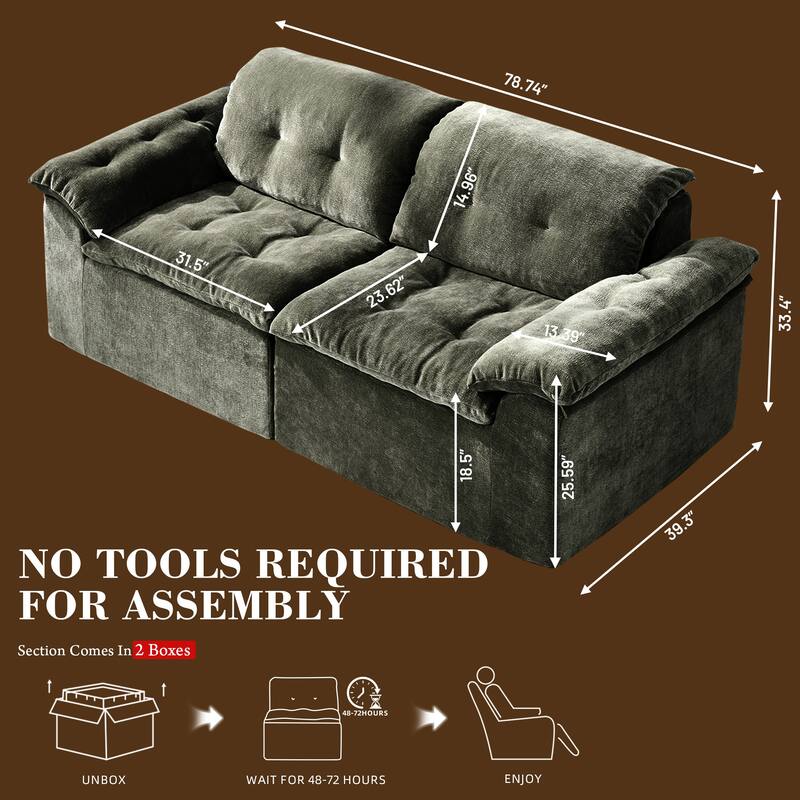 Rossetta Modular Design Cushioned Modular Chenille Fabric Sleeper Loveseat Sofa