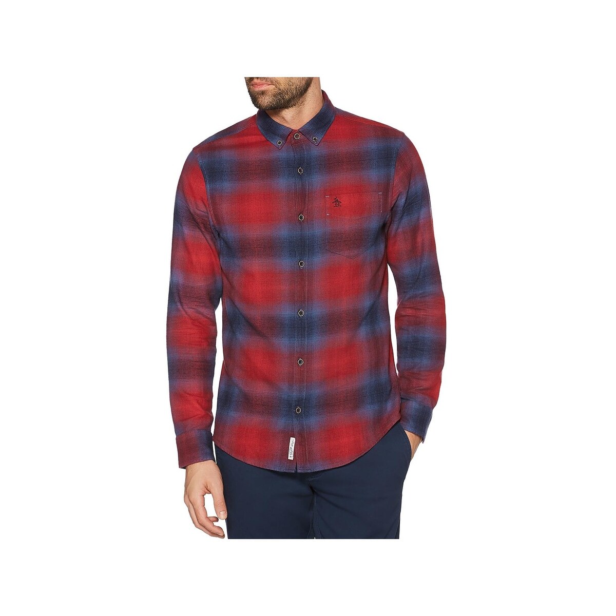 Shop Original Penguin Mens Button Down Shirt Ombre Plaid L