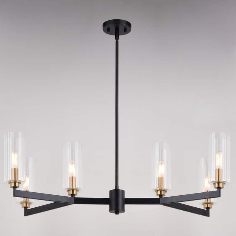 Claremont 6 Light Matte Black Contemporary Chandelier Clear Glass - 31.25-in W x 10.75-in H x 31.25-in D