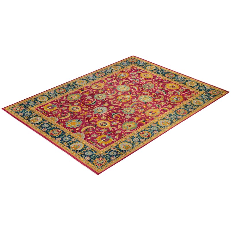 Overton Hand Knotted Wool Vintage Inspired Traditional Mogul Purple Area Rug - 8' 10" x 12' 3"