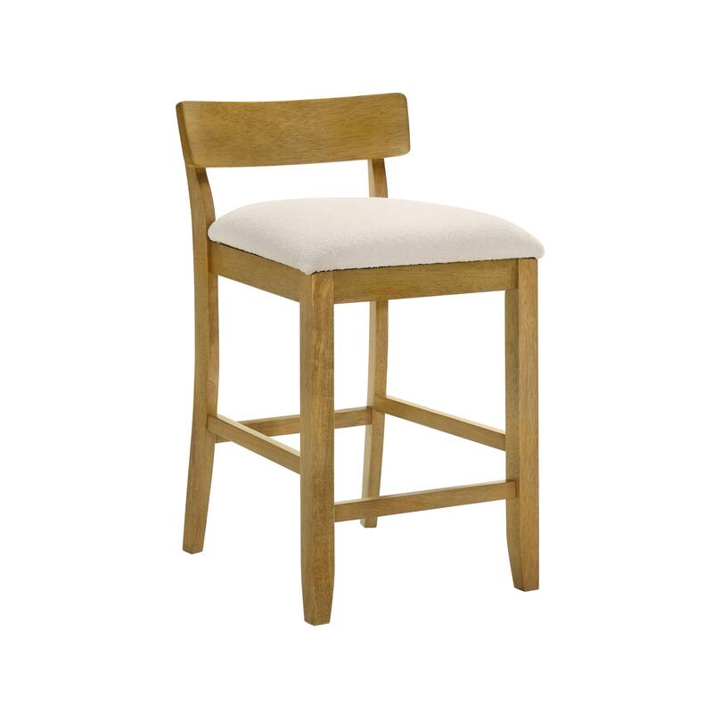 Merie Modern Transitional Wood Counter Height Kitchen Bar Stool with White Boucle Fabric Upholstered Seat
