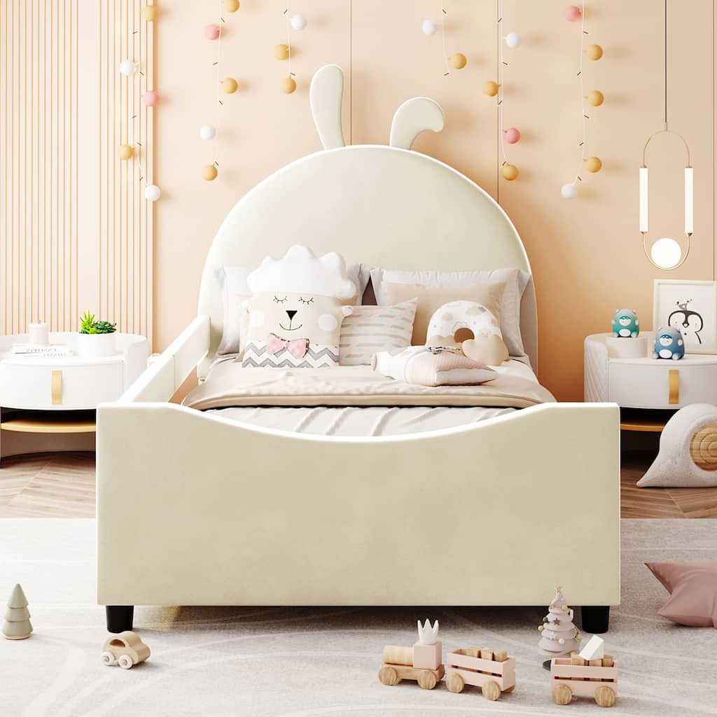 Twin Size Upholstered Daybed with Rabbit Ear Shaped Headboard