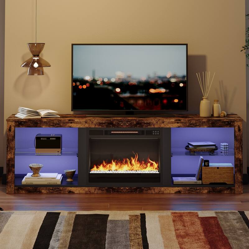 TV Stand for TVs up to 75" with Fireplace, LED Entertainment Center - 71 inch