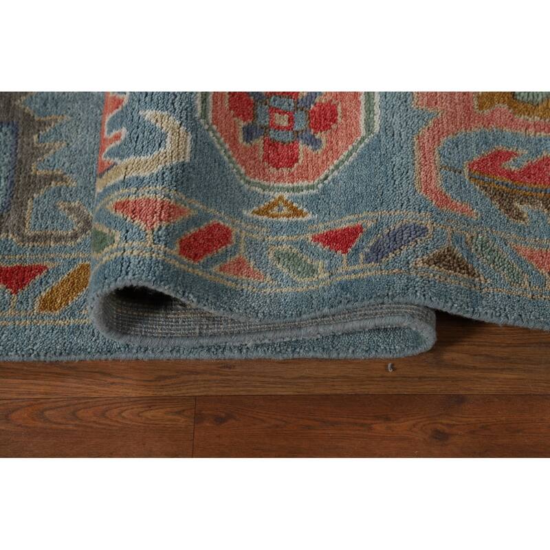 All-Over Blue Oushak Oriental Area Rug Hand-Knotted Wool Carpet - 9'2"x 11'11"