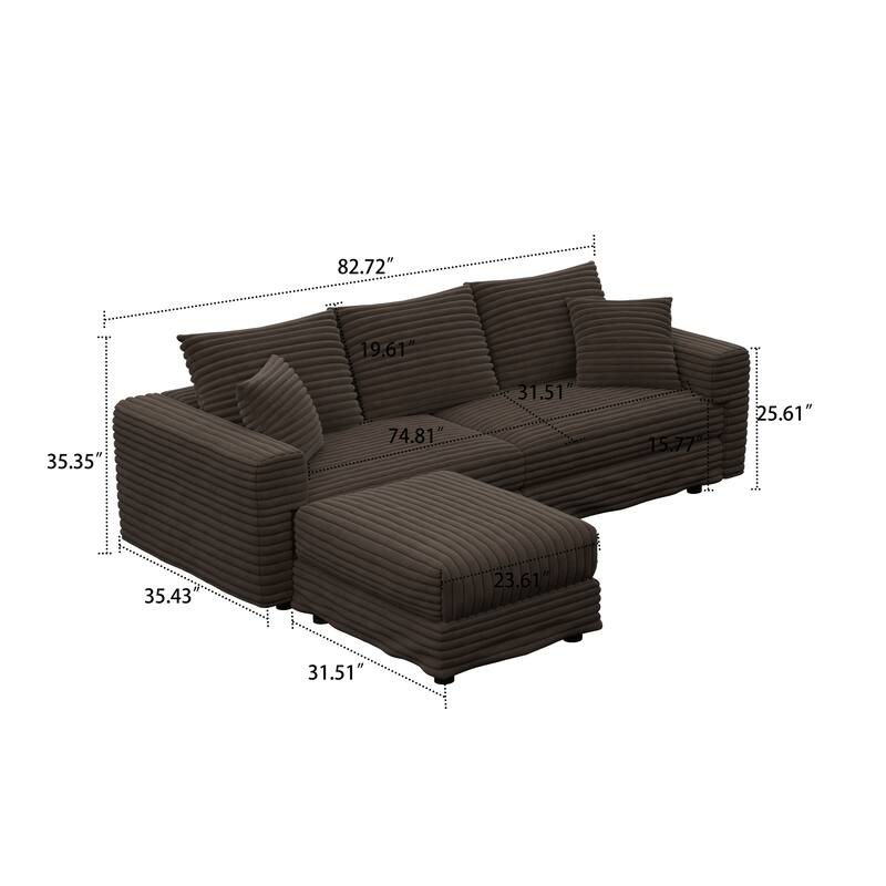 Modern Corduroy Fabric Upholstered Sectional Sofa with Ottoman