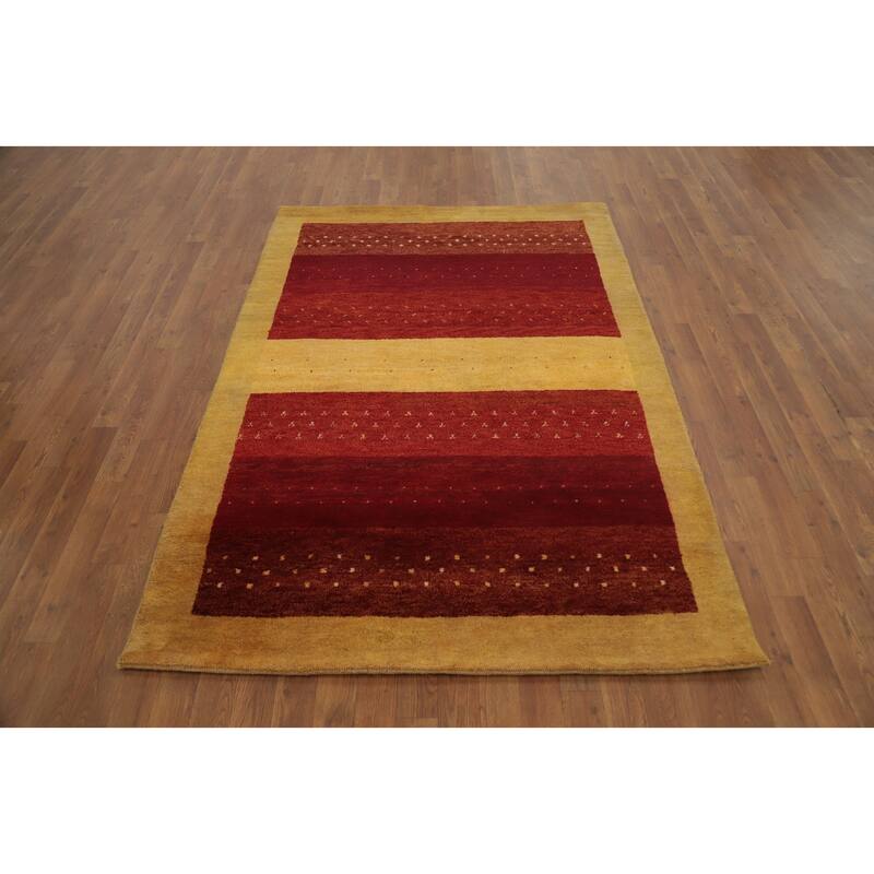 Hand Knotted Oriental 100% Wool Carpet Modern Geometric Red Gabbeh Area Rug - 6' 6'' X 4' 6''