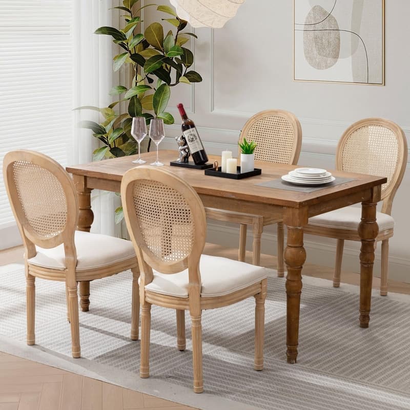 Upholstered French Style Nailhead Dining Chairs(Set of 6) - Beige Linen Set of 4